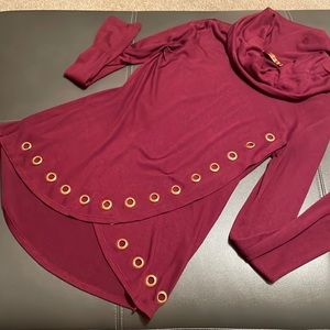Burgundy turtle neck top goes great with leggings or jeans